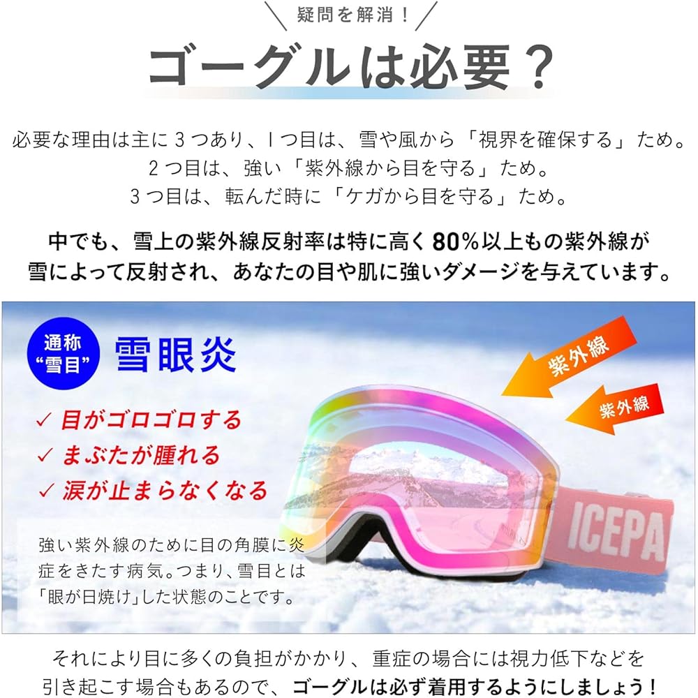 PONTAPES Snowboarding Goggles, Japanese Design Product, Anti-Fog Processing, Double Lens, Unisex, Easy to Put On and Take Off, 8 Colors Available, PNP-893
