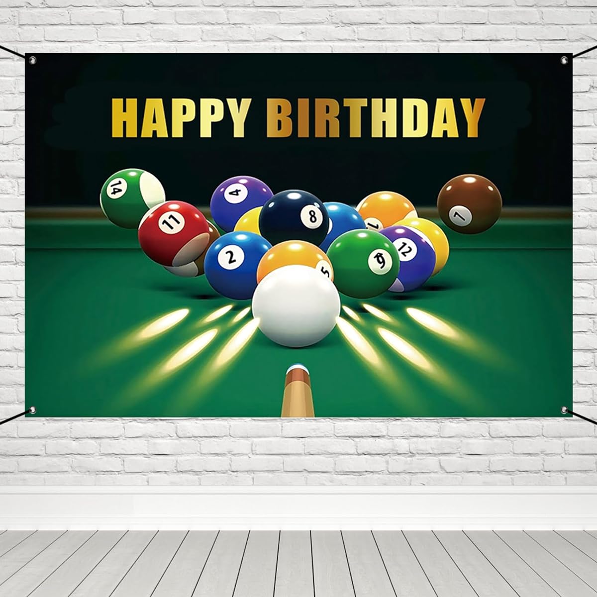 Renaiss 6x3ft Happy Birthday Banner Billiard Kickoff Party Decorations Snooker Pool Balls Black Green Photocall Backdrop Car Wall Decor for Men Women Boys Birthday Yard Sign Party Supplies