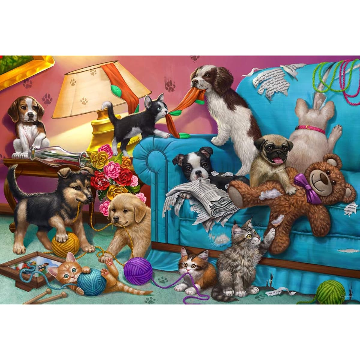 Vermont Christmas Company Paws Gone Wild Jigsaw Puzzle 100 Pieces Large Pieces Great for Kids and Seniors