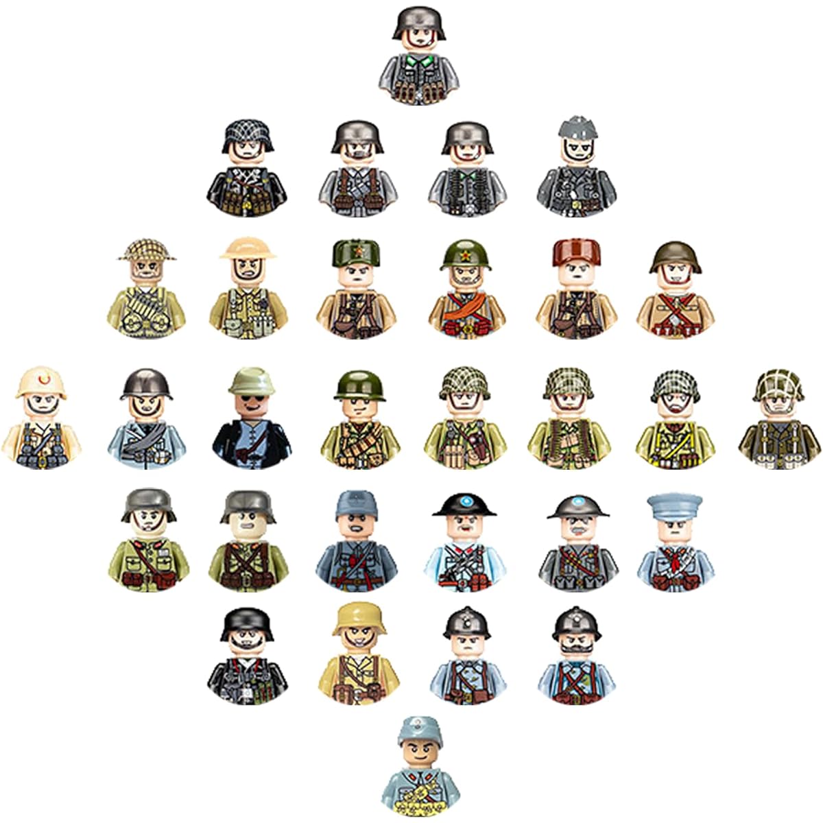 LEERFEI WWII Toy Soldiers Digital Combat Game Set with 30 Classic Army Toy Sets of USA, Germany, UK, France and 30 Other Countries, Form an Allied Force Your Child Owns