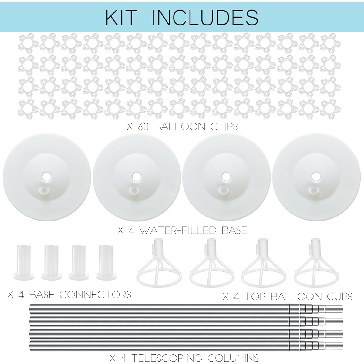 Balloon Column Stand Kit for Floor Set of 4 Metal Telescoping Design 80" Height Adjustable Balloon Tower Holder for Birthday Wedding Baby Shower Graduation Party Decorations