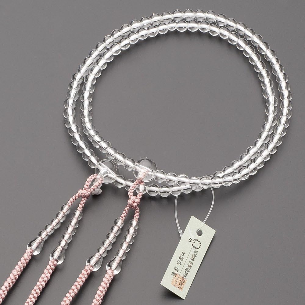 Butsudanya Takita Shoten Prayer Beads, Shingon Buddhist Beads, For Women, Genuine Crystal, 8 inch, Pure Silk Hanbantou ◆ Kyoto Prayer Beads, Bi-wheeled Beads, Oshimun, Official Prayer Beads (Comes