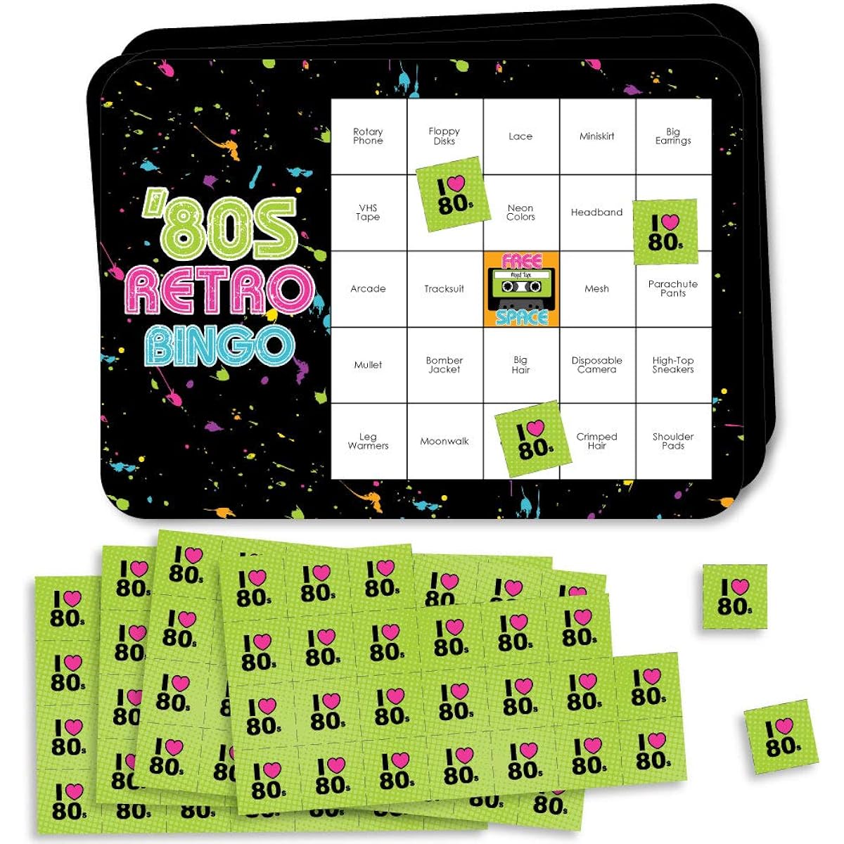 Big Dot of Happiness 80's Retro Bar Bingo Cards and Markers - Set of 18 Total 1980's Party Bingo Games