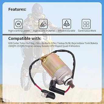 MOTOYUN Starter Motor GY6 125cc 150cc Engine ATV Scooter Moped Quad Jonway 152QMI 157QMJ Carter Talon Yerf Dog Go Kart Taotao SUNL Baja Ice Bear Tank Roketa 9 Tooth 4 Wheel Vehicle