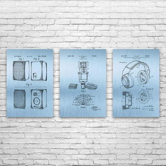 Set of 3 Music Recording Studio Posters (16x20), DJ Gifts, Recording Studio Art, Audio Tech Gifts, Speaker Art Prints, Stereo Art Blue Steel