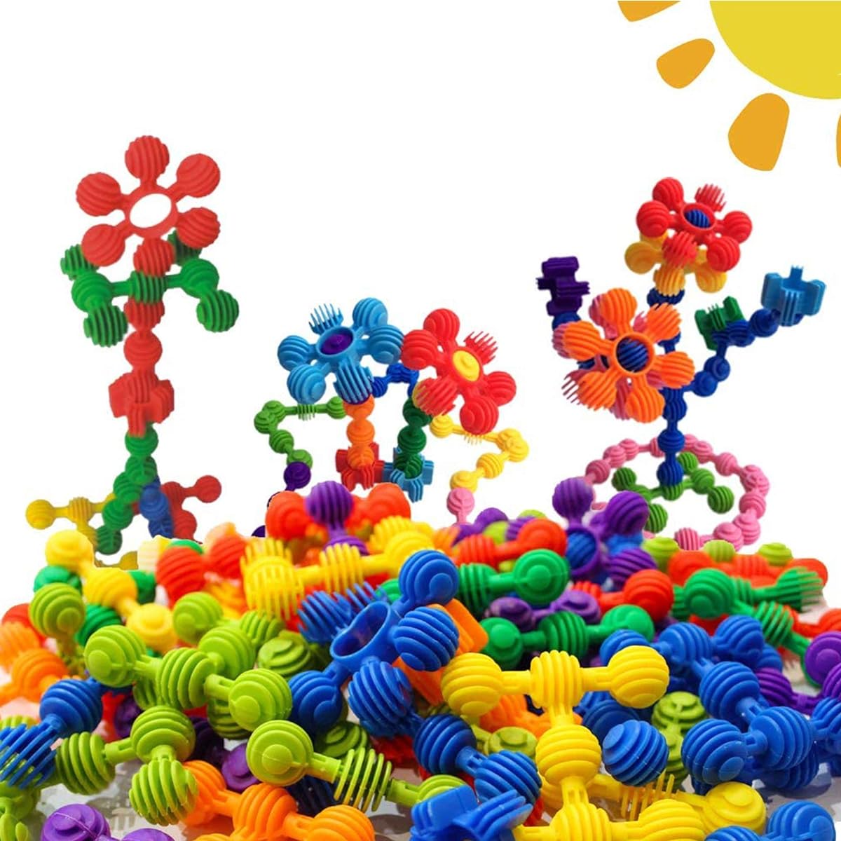 Star Flex Create Puzzle and Sunflower Blocks Interlocking Play Set for Kids Educational Alternative to Building Blocks -A Great STEM Toy -Safe Kids Material(with Storage Bag)
