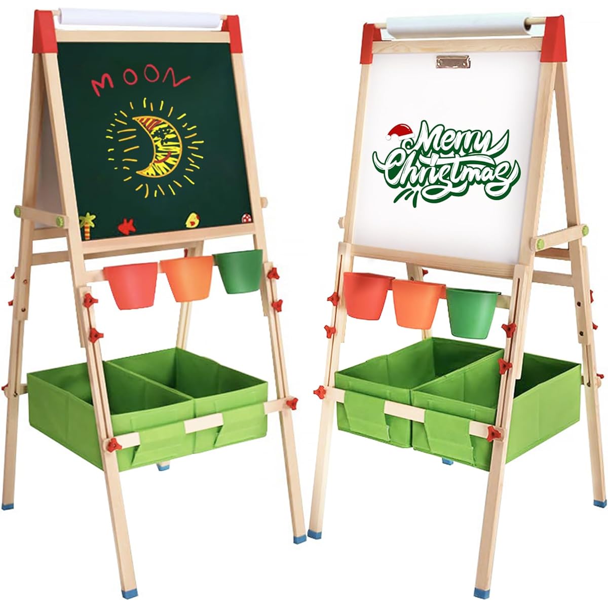 Art Easel for Kids Adjustable Double Sided Magnetic Board Paper Roll Storage & Accessories Standing Art Easel for Kids