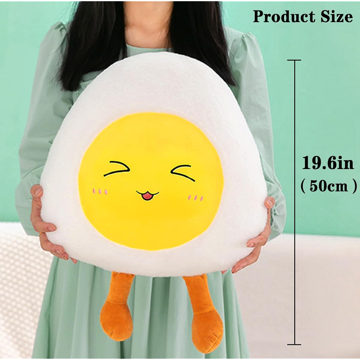 noeofiifo 19.6" Large Poached Egg Plush Pillow Toy Cute Egg Stuffed Animals for Kids Adults Chicken Plush Toy Birthday Christmas Home Decor Sleepover Gift