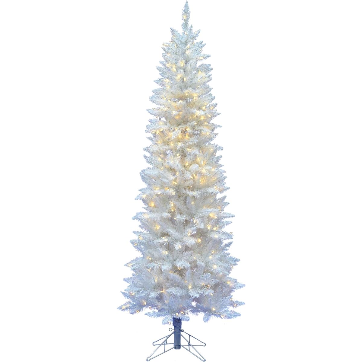 Vickerman 9' Sparkle White Spruce Pencil Artificial Christmas Tree with Warm White LED Lights Faux Spruce Christmas Tree for Seasonal Indoor Home Decorations