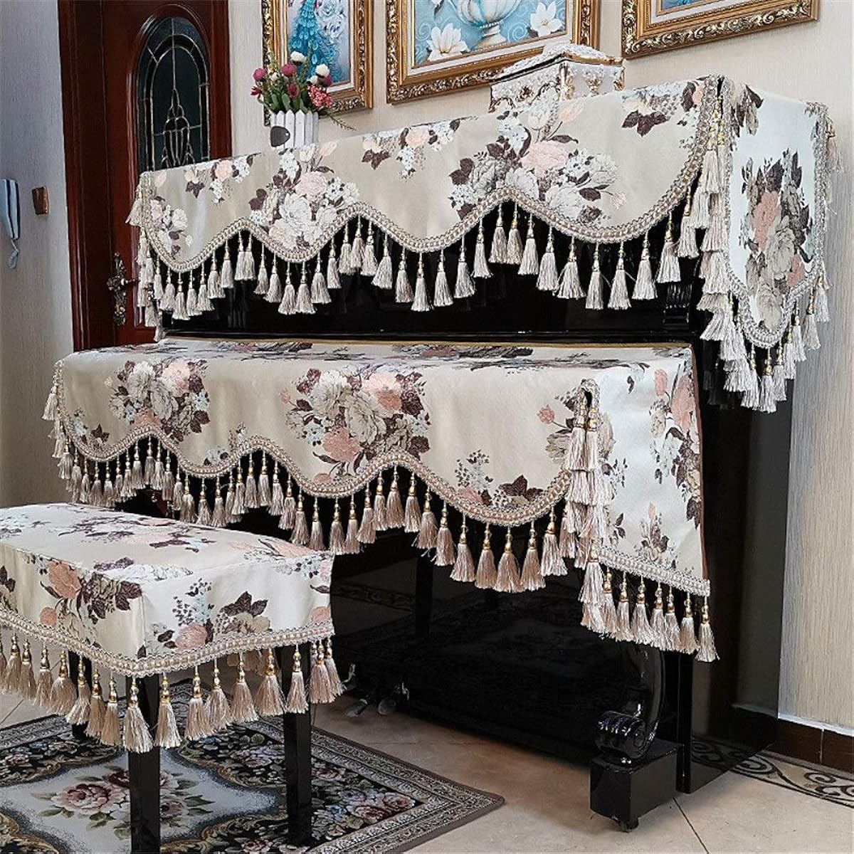 Digital Piano Dust Cover Piano Cover Dustproof Full Cover Embroidered Fabric for Universal Piano (Color: B, Size: L)