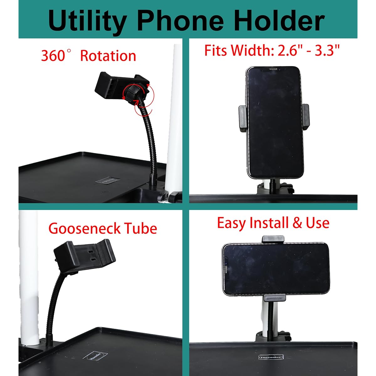 Hocoder Utility Microphone Stand Tray with Phone Holder, Adjustable Microphone Stand Tray Clamp-on Music Seat Stand for Recording/Live Streaming/Karaoke