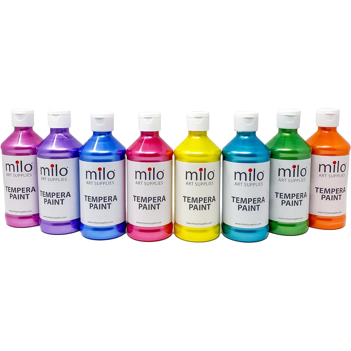 milo Sparkle Tempera Paint Set of 8 | 8 oz Bottles | Made in the USA | Washable Non-Toxic Arts & Crafts Glitter Poster Primary Paints for Artists, Kids and Hobby Painters