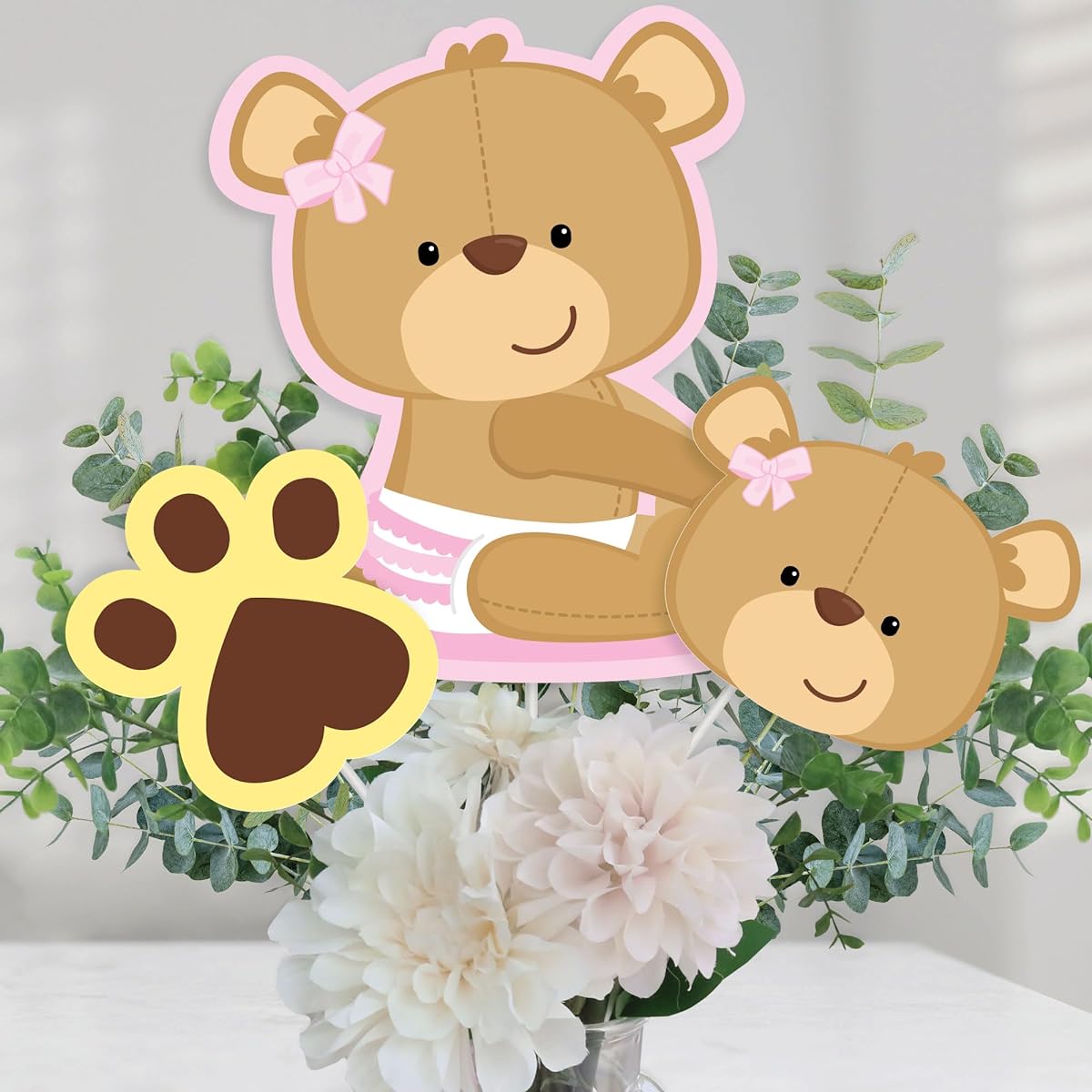 Baby Girl Teddy Bear Baby Shower Centerpiece Sticks Table Toppers Set of 15