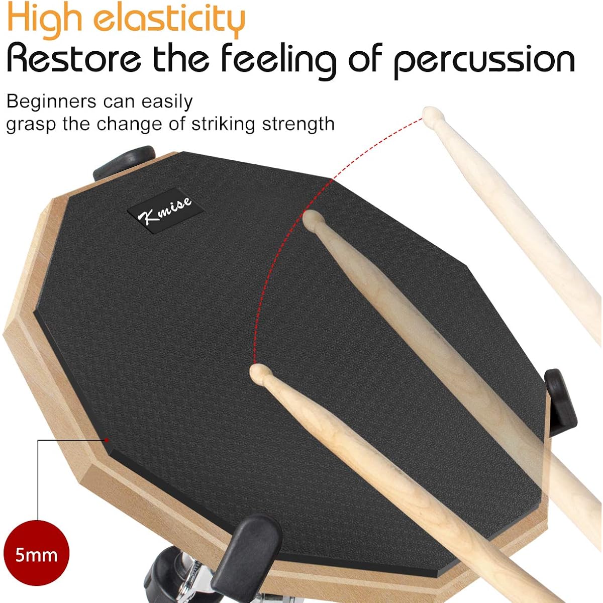 Kmise Drum Practice Pad Kit with Snare Drum Stand and Drumsticks, 12" Mute Double Sided Silent Drum Practice Training Pad Set with Stand & Drumsticks