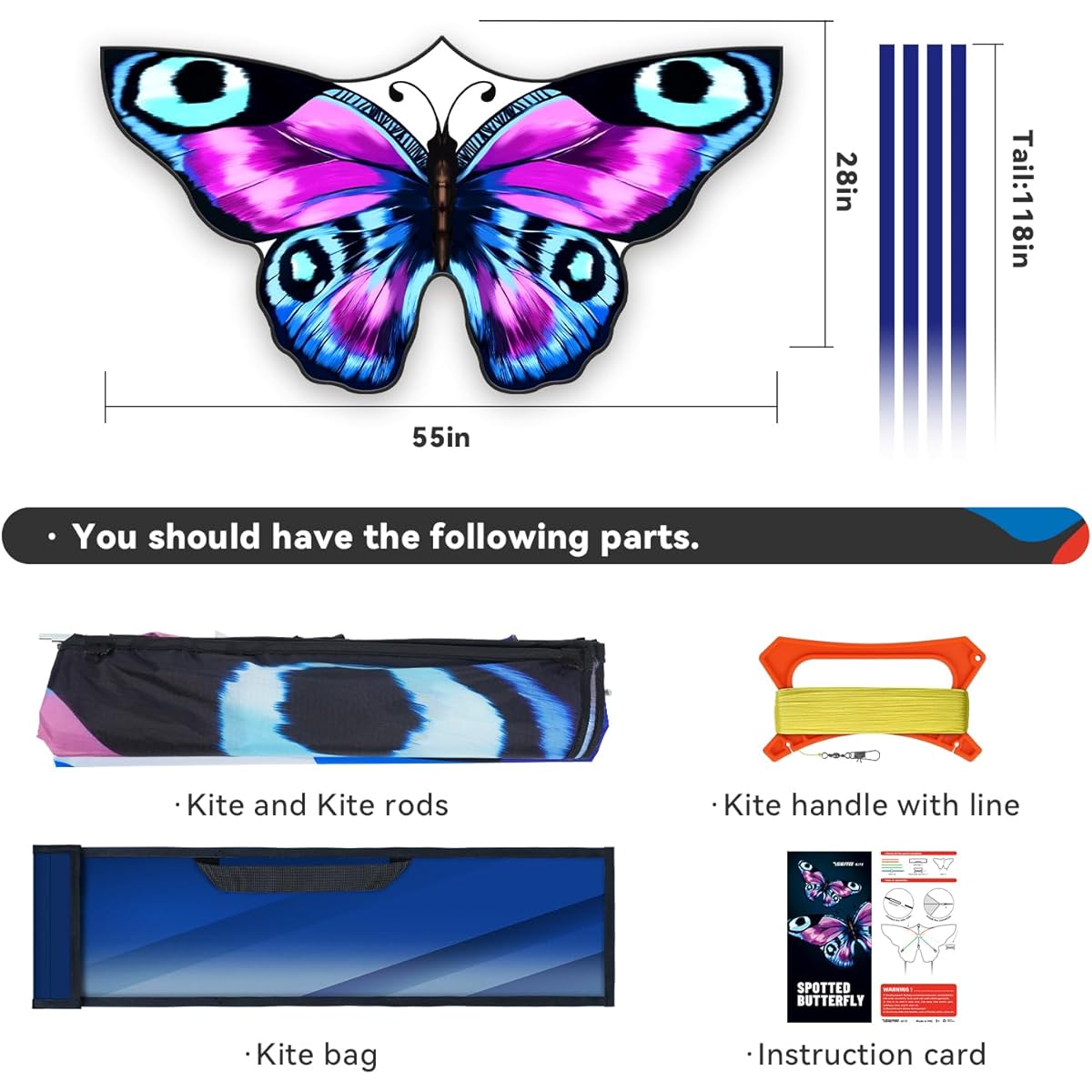 SGftre Butterfly Kite - Beach Kite Kids Kite Kometa - Easy to Fly Large Kite for 2-4 Year Olds, 4-8 Year Olds and 8-12 Year Olds, Adults