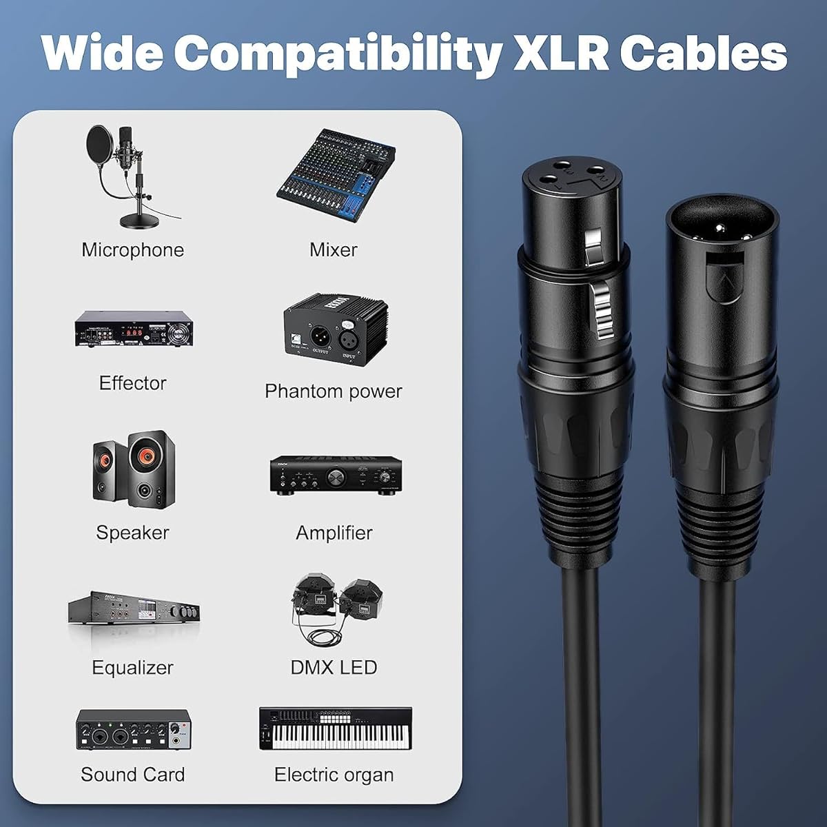 NUOSIYA XLR Cable 20ft 4 Pack Microphone Cable Premium Balanced Mic Speaker Cable with 3 Pin XLR Male to Female DMX Cable Black