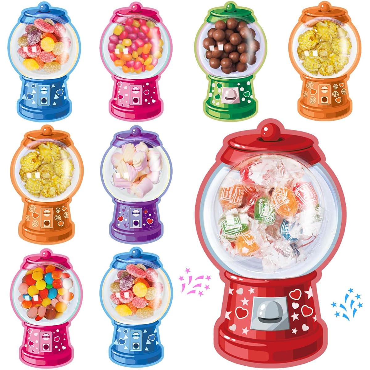 DTESL 36 Pack Valentine's Day Cards Bubble Gum Machine Design for Kids Round Adhesive Shaker Pouch Happy Valentine's Day Gift for School/Classroom/Valentine/Exchange Card Gift