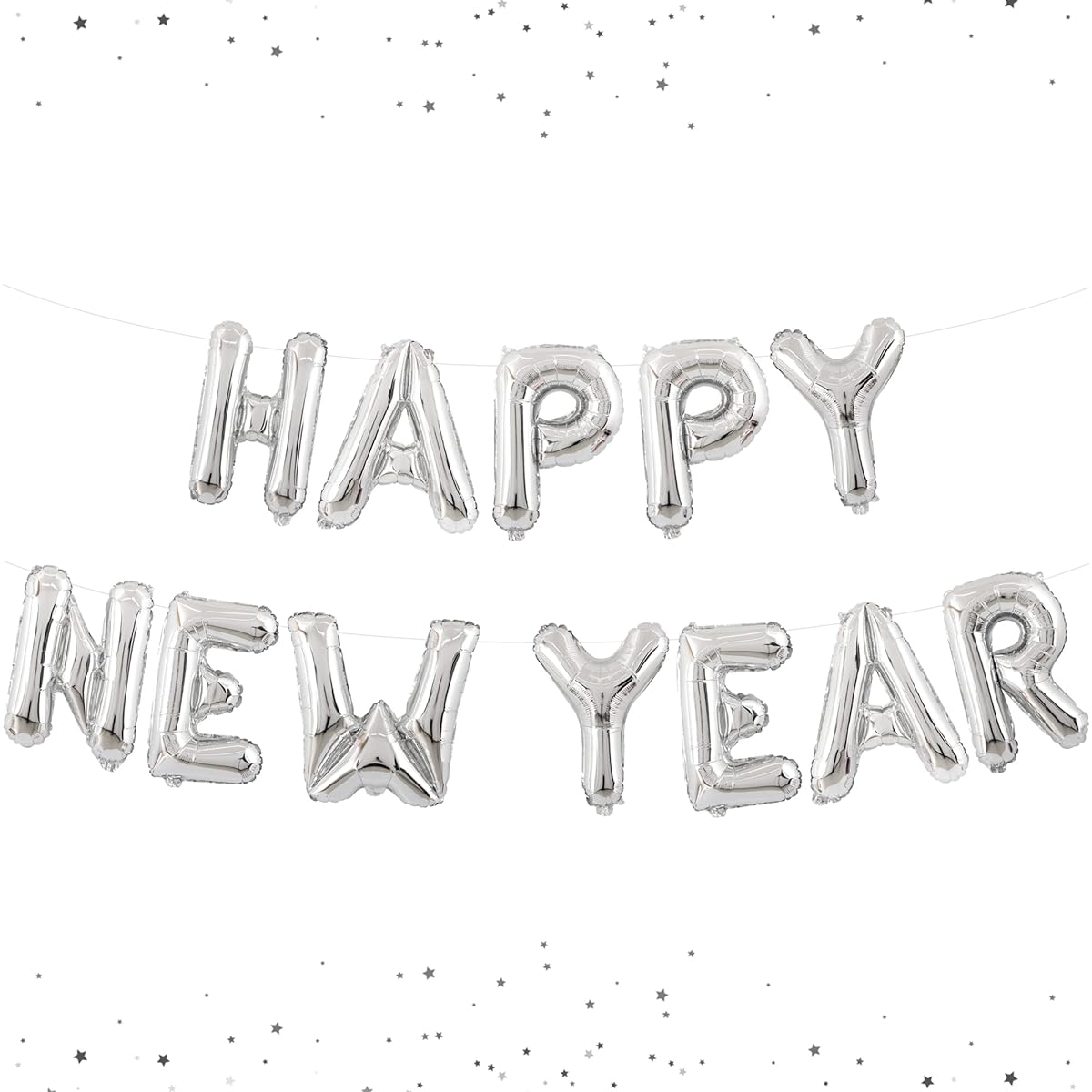 Large Happy New Year Balloon Banner - 16" Silver Foil Happy New Year Balloons | Happy New Year Banner for Happy New Year Decoration 2022 | Silver New Year Ave Banner for NYE Decoration 2022