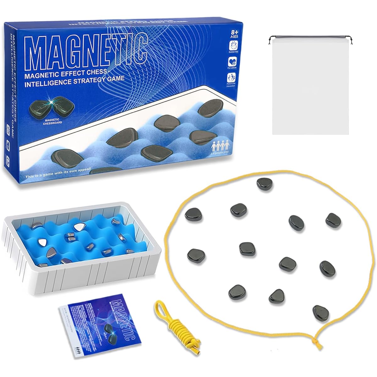 Magnetic Game - Magnetic Chess Game with Stones 2023 Magnetic Board Game Family Game Kids Chess Puzzle Adult Strategy Table Top Magnetic Game with Sponge Groove/Rope