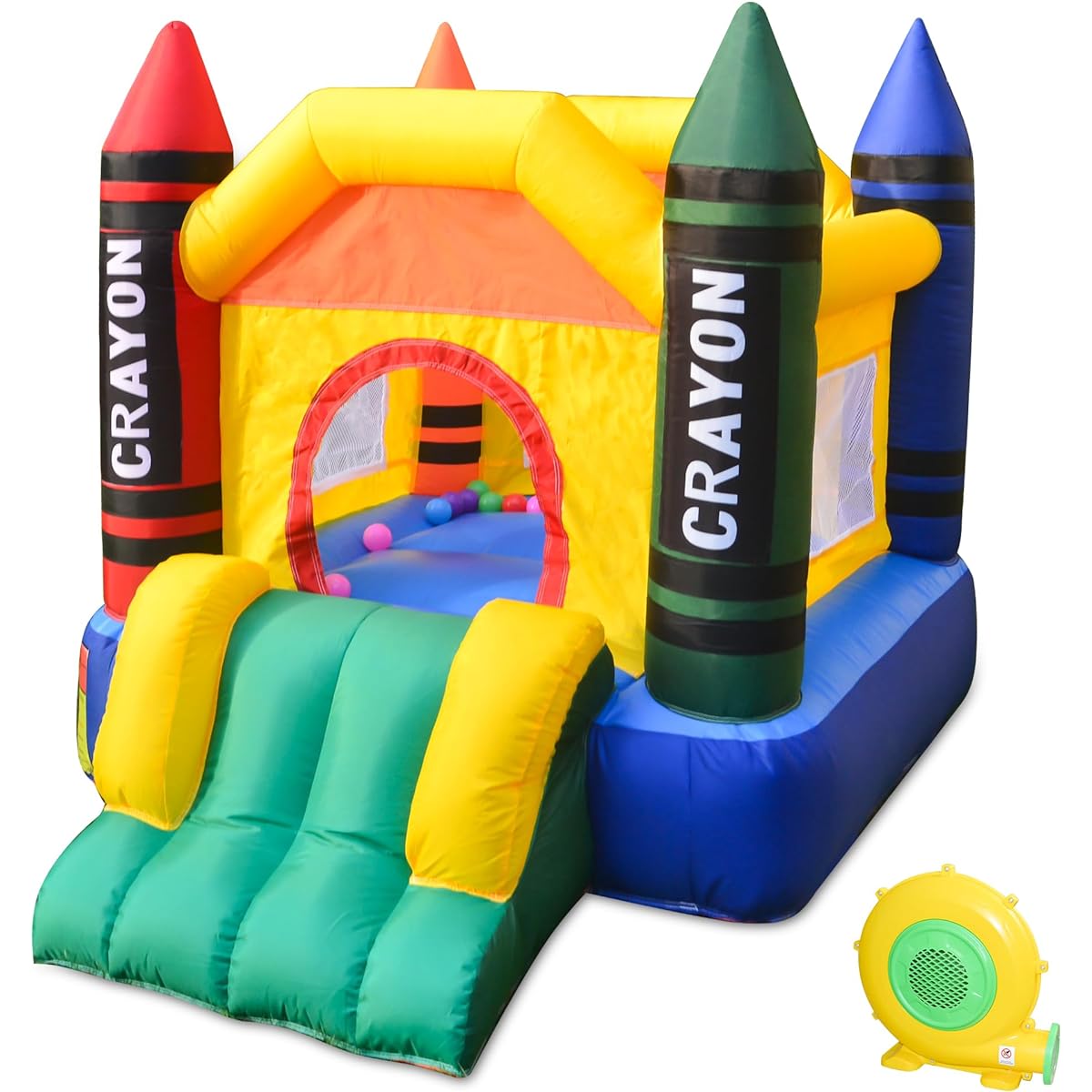 Outdoor & Indoor Mini Inflatable Bounce House with Blower Toddler Castle Kids Bouncy House with Slide/Air Blower/Carrying Bag/Water Bag