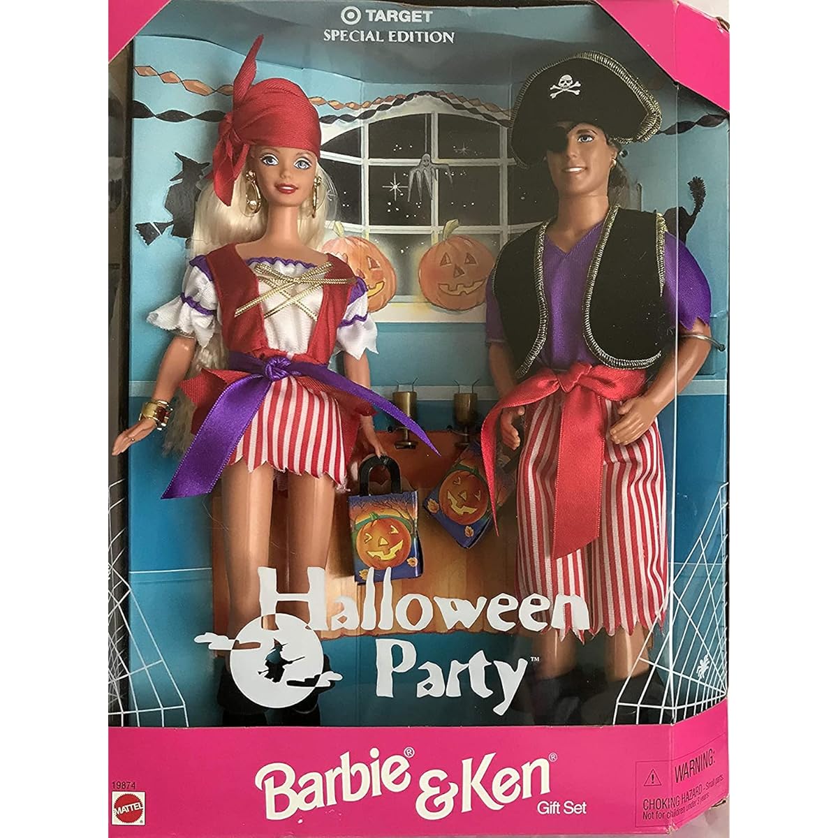 MATTEL BARBIE blonde doll AND KEN, both in PIRATE clothing = box set of 2 = halloween party gift set - target special edition, 1998 collection
