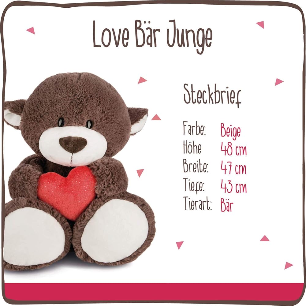 NICI Bear Chocolate W. Heart Classic 70cm Germany Stuffed Toy Gift Love Stuffed Fluffy Bear Brown Big Size 3044433