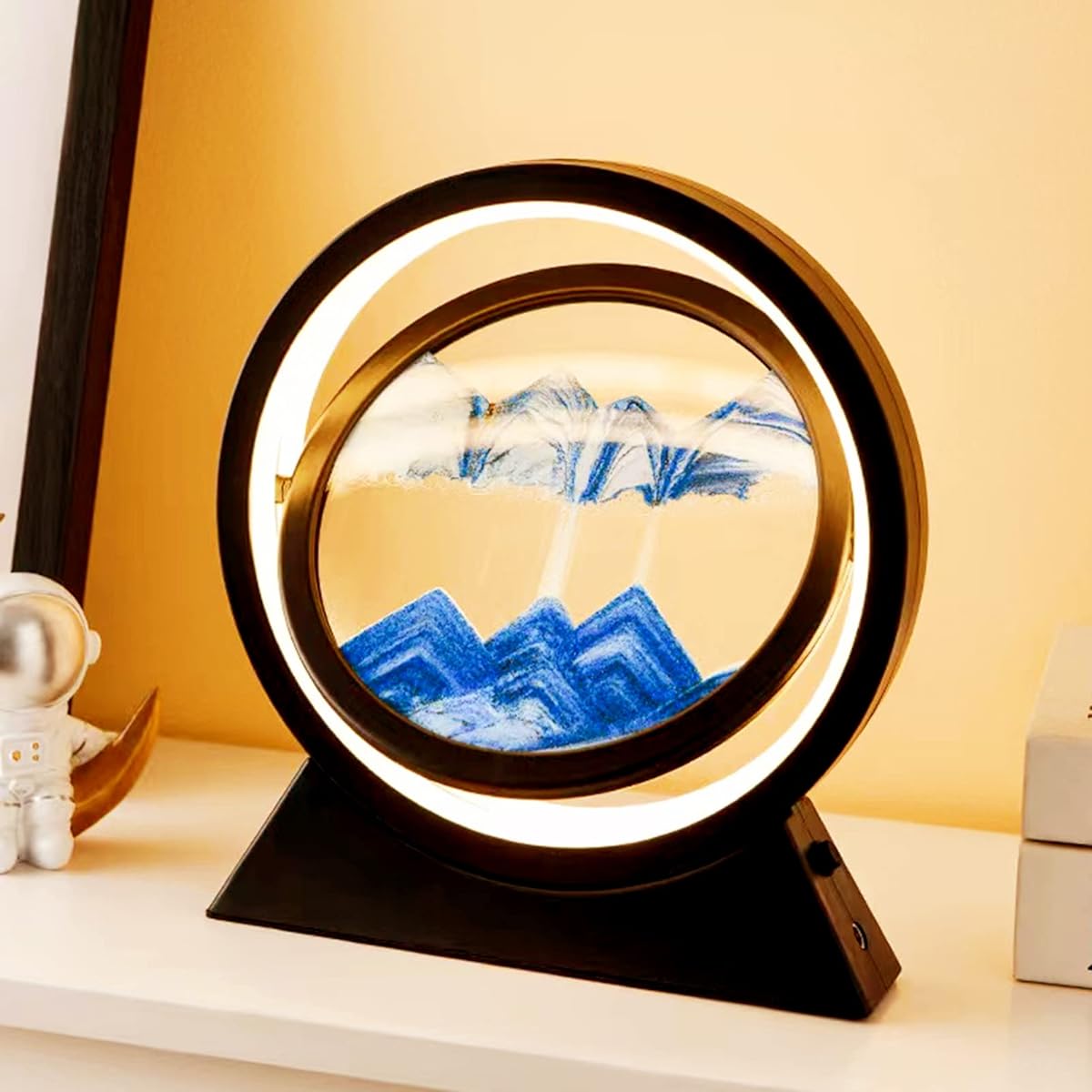 Moving Sand Art Decor Lamp, 360° Rotatable Quicksand Paint Light, 3D Deep Sea Liquid Sand Art Picture Activity, Calm Relaxation Desk Toys Home Desk Office Decor Creative Gifts (Blue)