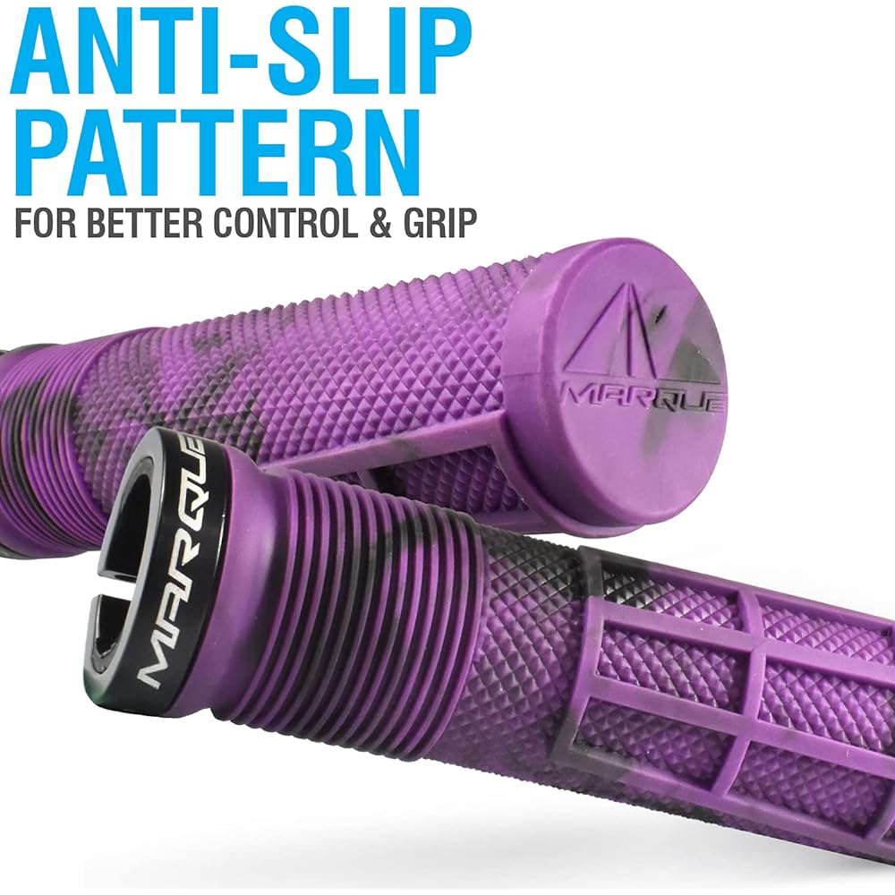 MARQUE Race Mountain Bike Handlebar Grips - Single Lock-On Ring Collar MTB and BMX Bicycle Handlebars with Anti-Slip Grips, Gnarly Grit Pattern and Half Waffle Pattern