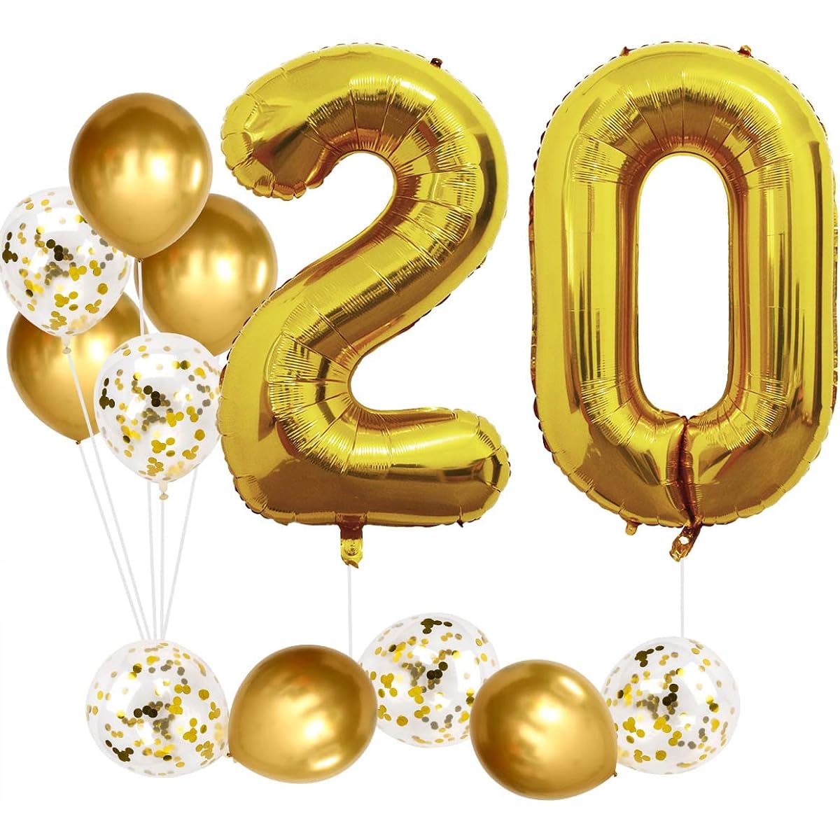 Gold 20th Birthday Balloons Set, Large 40 Inch Foil Number 20 Jumbo Party Confetti Latex Decorations for Girls Boys