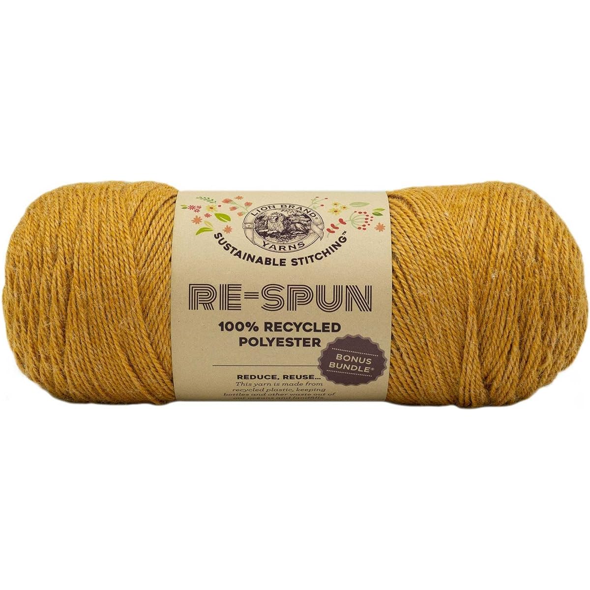 Lion Brand Knitting Yarn Re-Spun Bonus Bundle Yarn Corn Silk 126-158 (3 Skeins) Same Dyed Lot Worsted Medium #4 Soft 100% Recycled Polyester Bundle with 1 Artsiga Kraft Bag
