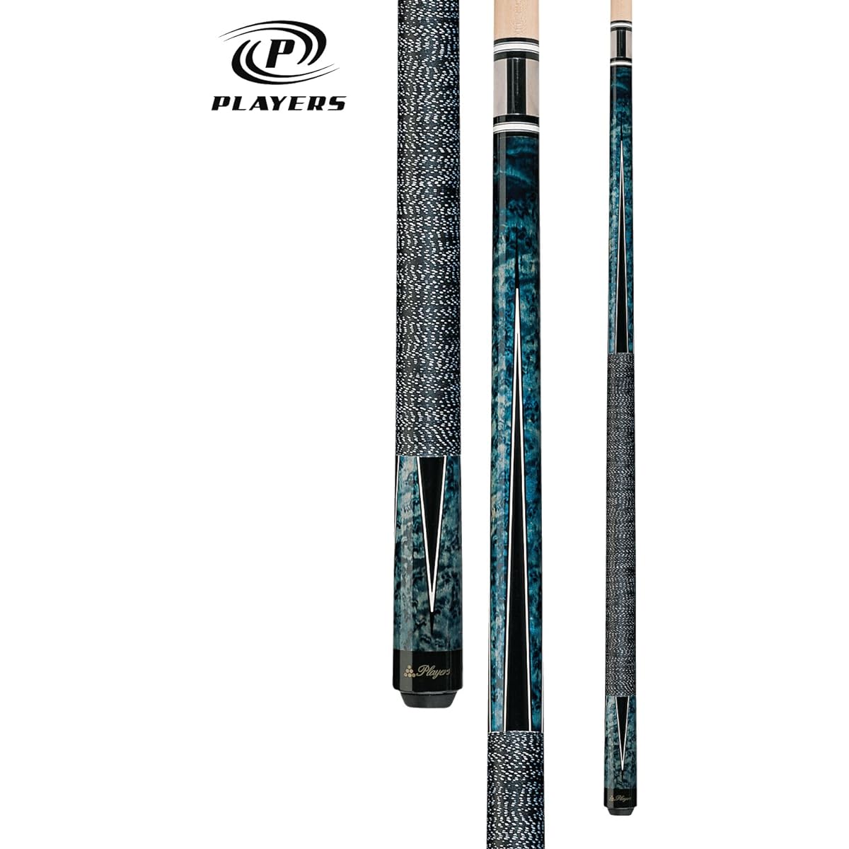 Players G-1002 Cobalt Super Birds-Eye Maple with Black and White Point Cue