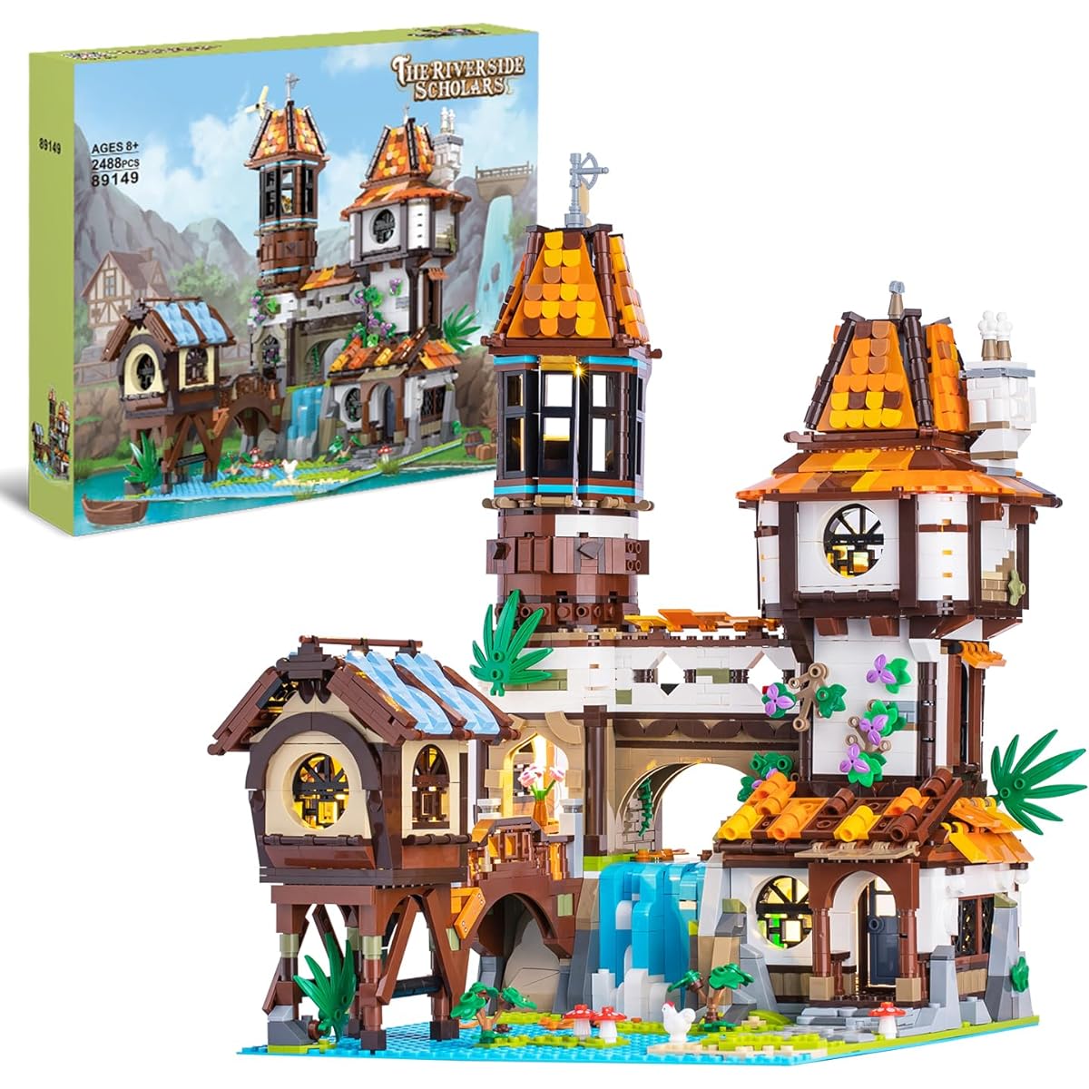 EREBJENH He Riverside Scholars MOC Street View House Building Blocks Set with LED 2488 Pieces DIY Medieval Modular House Model Building Set