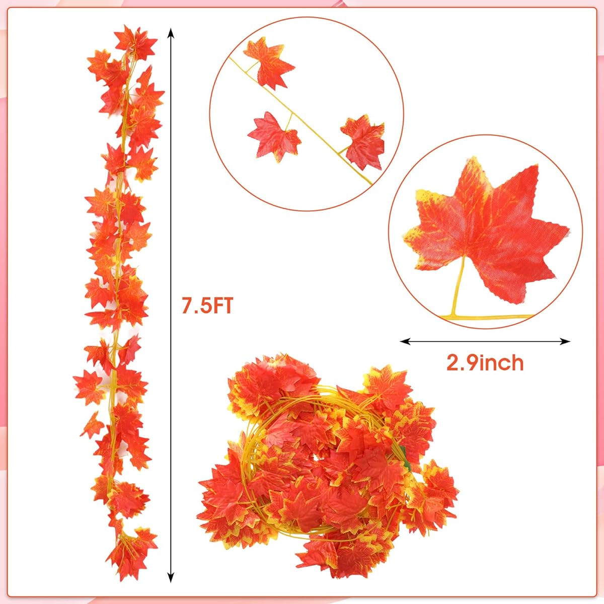 Lyrow 100pcs Autumn Leaves Garland Vine Decorations Fall Garland Artificial Autumn Thanksgiving Maple Leaf Garland Halloween Garland Fall Decorations for Indoor Outdoor Wedding Garden Party Fireplace