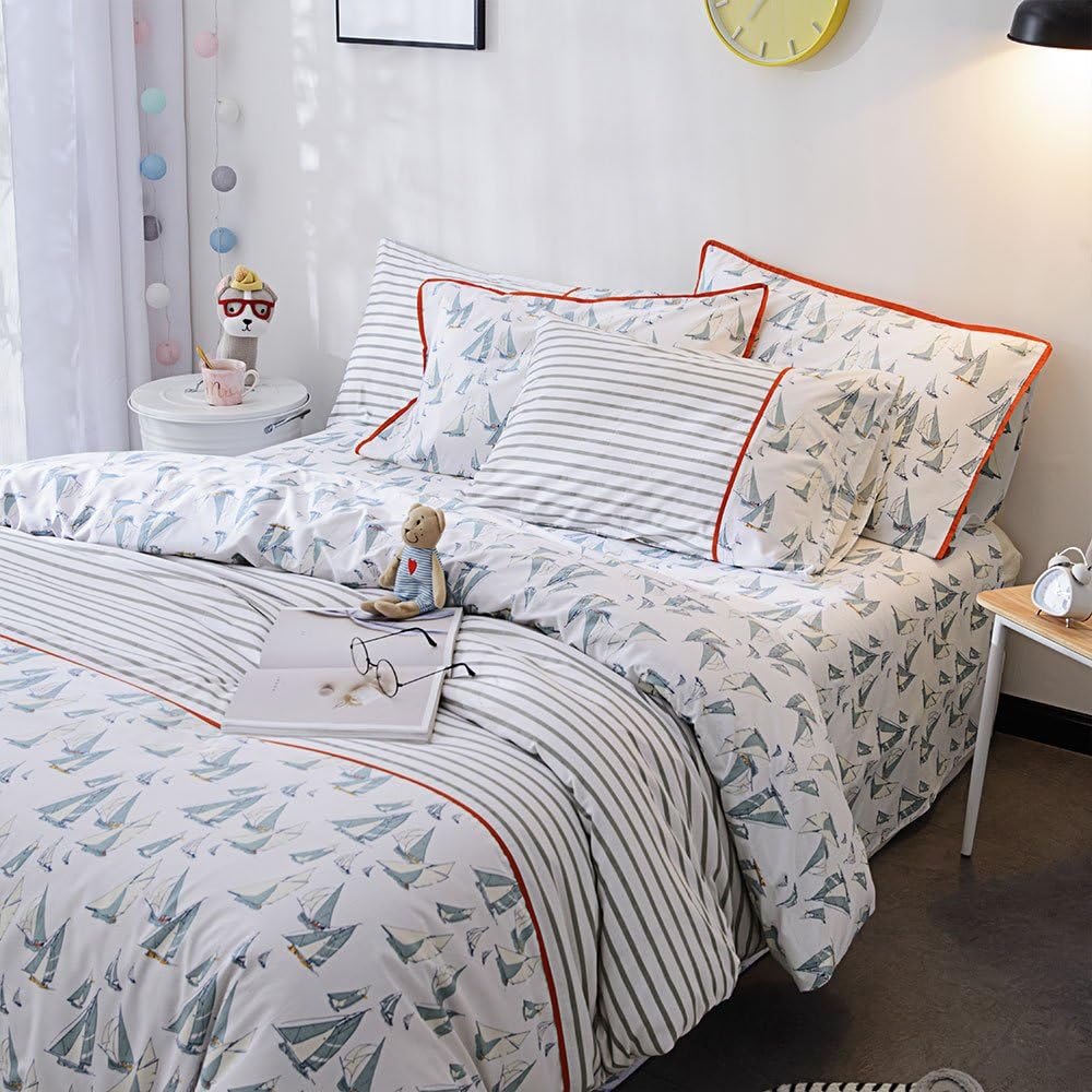 Lausonhouse 100% Cotton Duvet Cover, Printed Thread Cover Double 190x210cm YKK Fully Opening Zipper Cloth Bag Packaging