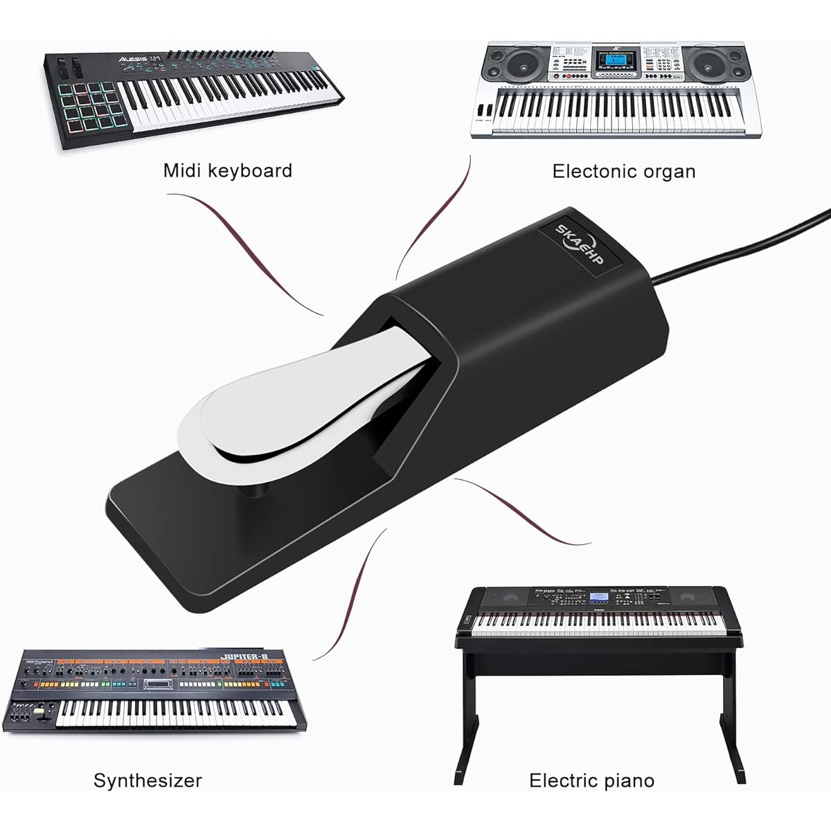Universal Sustain Pedal Keyboard Pedal with Polarity Switch for Various Digital Pianos, Electronic Keyboards, MIDI Synthesizer Instruments