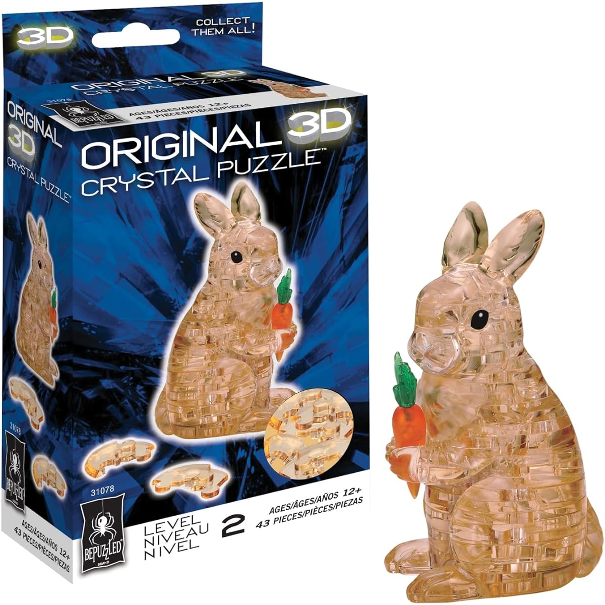 BePuzzled Rabbit Original 3D Crystal Puzzle, Brown, Recommended for ages 12 and up