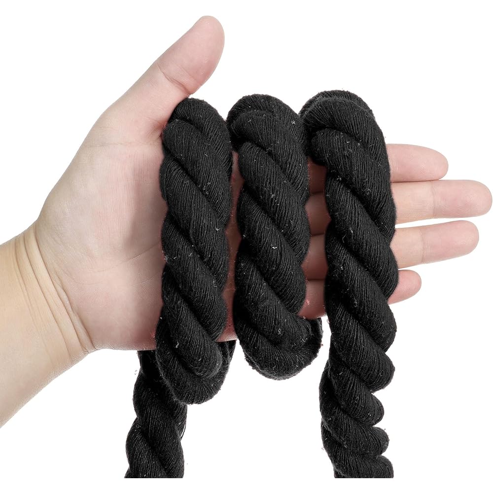 PATIKIL 10ft Tug of War Rope for Adults and Teens with 3 Strands Braided Natural Cotton Rope and Flag for Garden Games and Team Building Activities, Black