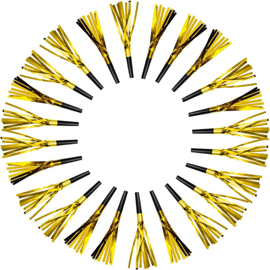 24pcs Glitter Noise Maker for Adults and Kids Party Horn and Blower Noise Maker for Birthday Sports Event Festival (Gold)