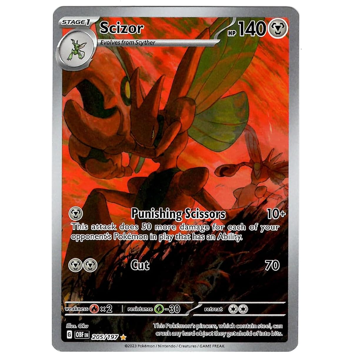 Pokemon Scyther 205/197 Obsidian Flame Illustrator Holofoil Full Art