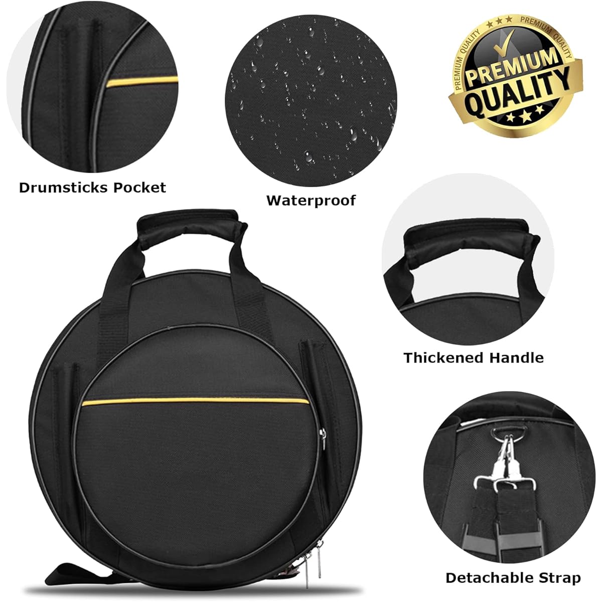 Qozabualy Snare Drum Case - 7.9" x 15.7" (H x Diameter) - Qozabualy Waterproof Thick Snare Bag with Adjustable Strap Fits 13/14" Snare Drum Gig Drum Case Marching Band