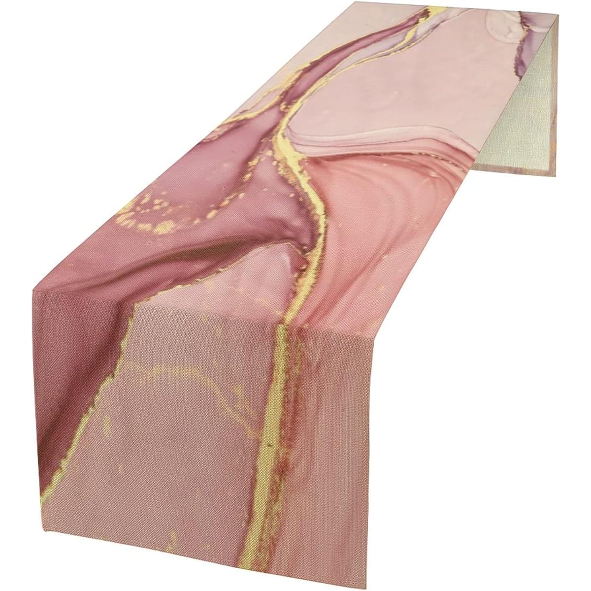 Decorative Table Runner 13 x 72 Inch Elegant Cotton Linen Table Runner for Kitchen, Dining Room, Coffee Table, Pink Gold Marble Texture