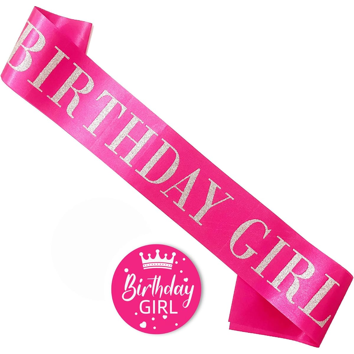 Birthday Girl Sash Hot Pink Satin with Silver Glitter Letter Happy 16th/18th/21st/30th/40th/50th/60th/70th/80th/Other Birthday Party Supplies Hot Pink Girl