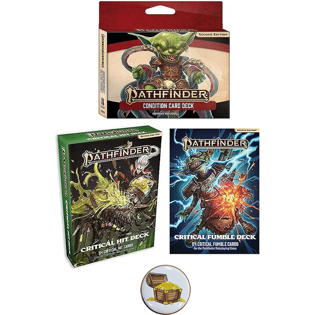 Pathfinder 2nd Edition Condition Card Critical Hit Fumble Deck Treasure Chest Button