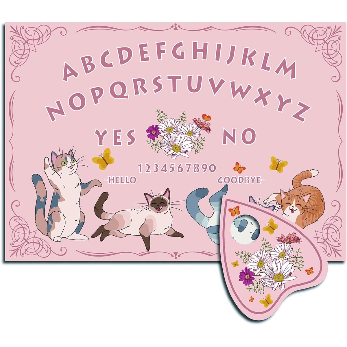CREATCABIN Kittywood Spirit Board Cat Pendulum Board Wooden Talking Ouija Board Planchette Dowsing Divination Kit Game Spirit Hunt Metaphysical Message Decoration for Wicca 11.8 x 8.3 Inch (Pink)