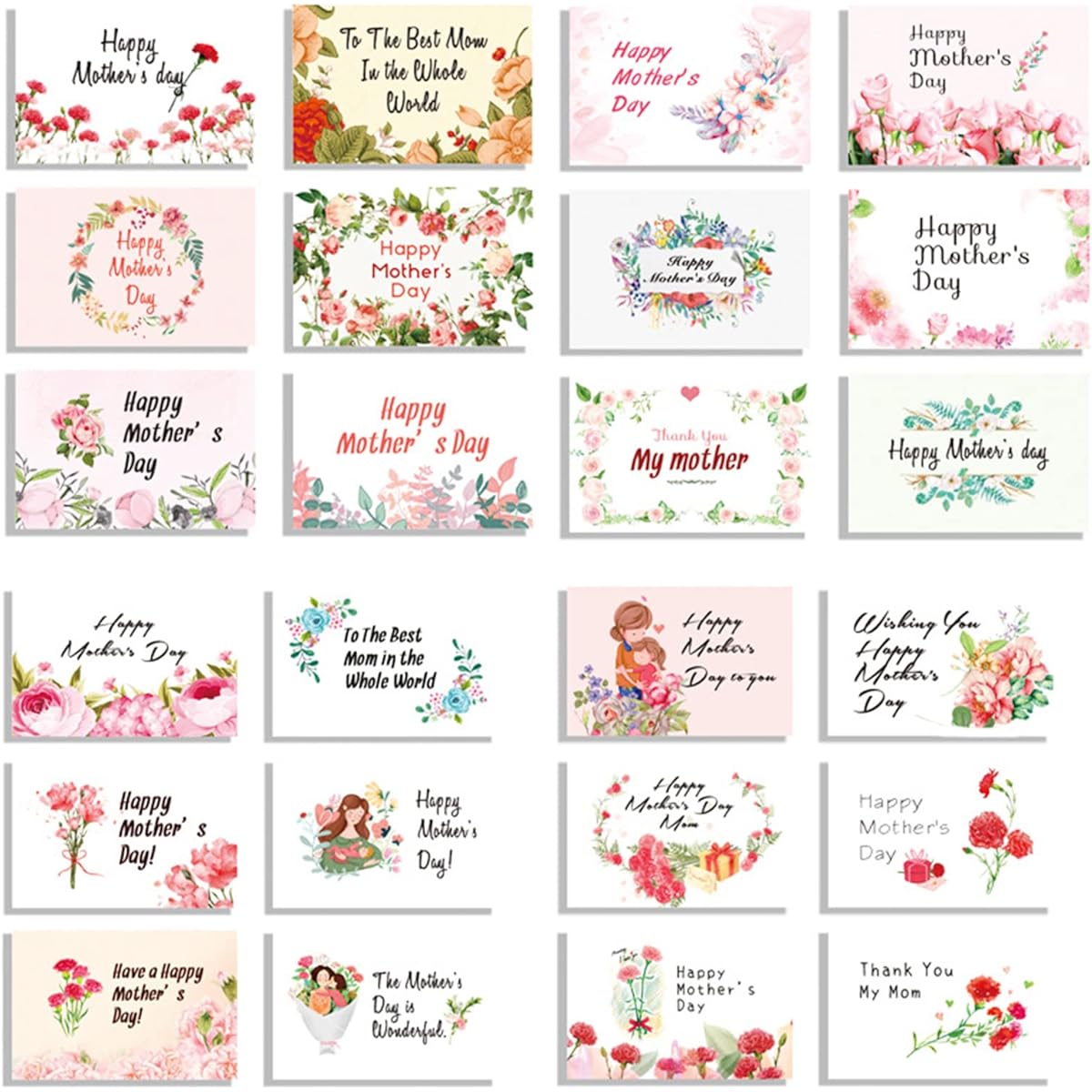 GLUX 24pcs Mother's Day Cards with Envelopes Happy Mother's Day Flower Cards Bulk Mother's Day Cards for Mom