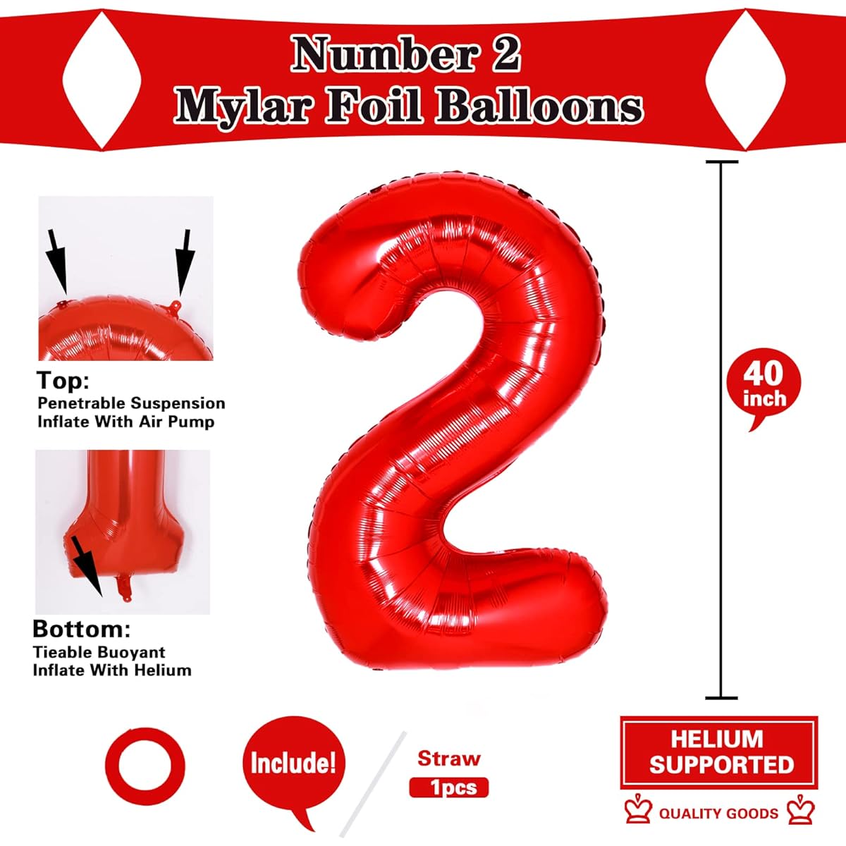 Giant 40 Inch Red Number 2 Balloons Red 2nd Birthday Balloons 2nd Birthday Balloons Party Supplies Boys Girls Red 2nd Balloons Anniversary Decorations Digital Balloons for Kids Engagement Photoshoot