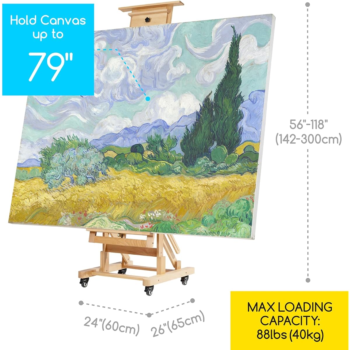 MEEDEN Deluxe Adjustable H-Frame Studio Easel, Multifunctional Artist Easel, Heavy Duty Art Easel, Display Easel, Extra Large Thick Beech Wood Easel, Holds Canvas Art up to 78.7" Tall