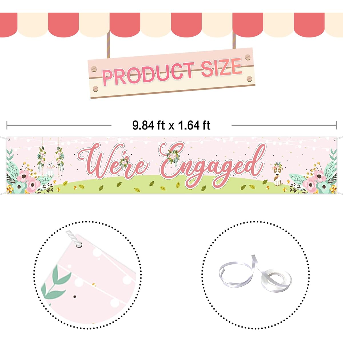 Helewilk We're Engaged Banner,Large Engagement Sign Banner,Fabric Wedding/Engagement Yard Porch Backdrop Banner,Engagement Party Decorations,Photo Booth Props,10x2ft