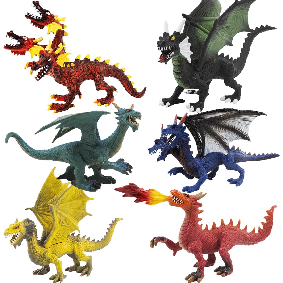 Realistic Dragon Action Figures 6 Pieces Large Plastic Dragon Figures Flying Dragon Action Figures for Kids Students Knight and Dragon Castle Diorama Decoration Dragon Cake Topper