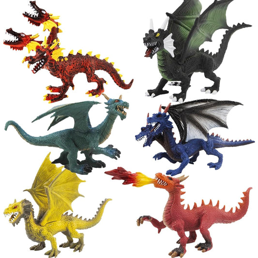 Realistic Dragon Action Figures 6 Pieces Large Plastic Dragon Figures Flying Dragon Action Figures for Kids Students Knight and Dragon Castle Diorama Decoration Dragon Cake Topper